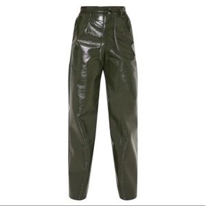 PLT PATENT LEATHER GREEN WIDE LEG PANTS
